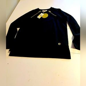 New with Tags Michael Kors black long sleeve Top M with gold zippers